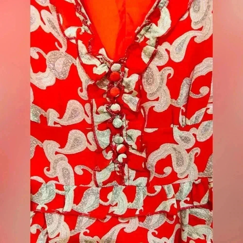 MELLODAY V-Neck Short Sleeve Paisley Print Midi Dress In Red Cream - Picture 7 of 11
